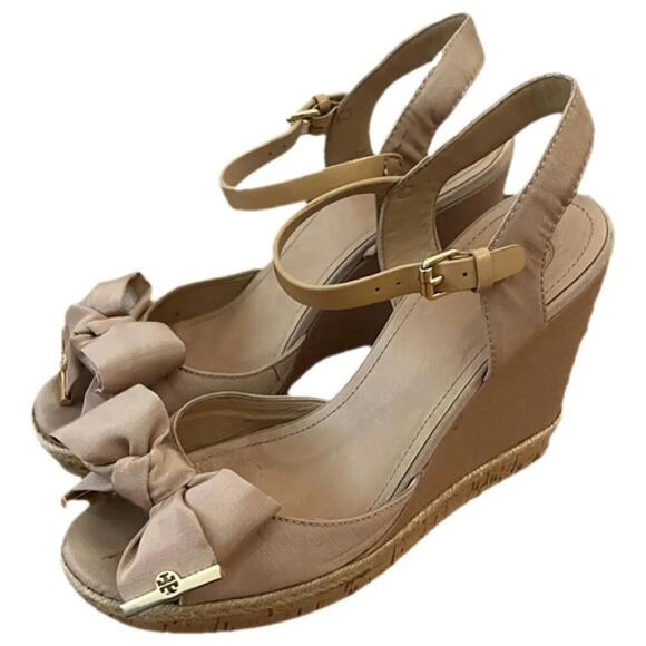 Tory Burch Beige Wedge Espadrilles with Bow Detail and Ankle Strap - Picture 6 of 6